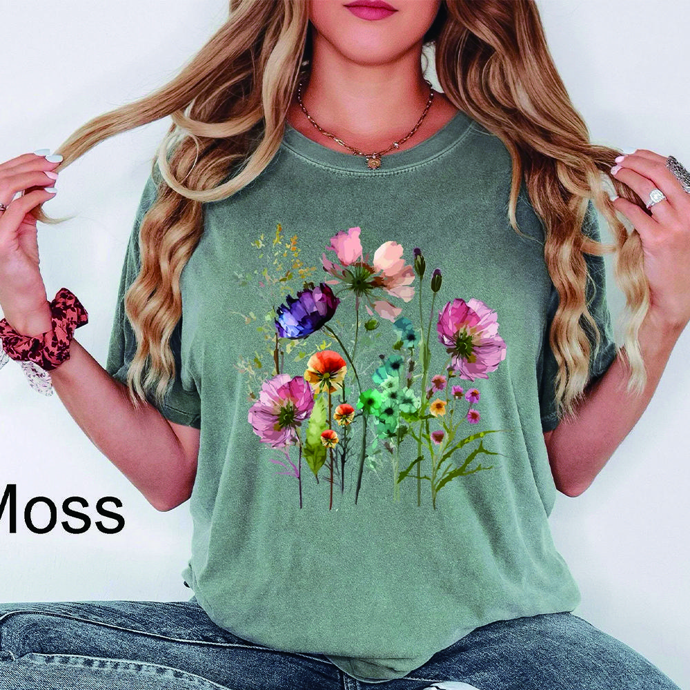 2025 Boho Cottagecore With Wildflower Print Shirt Womens Summer Casual Fashion Sportswear Family Party Travel Comfortable Top
