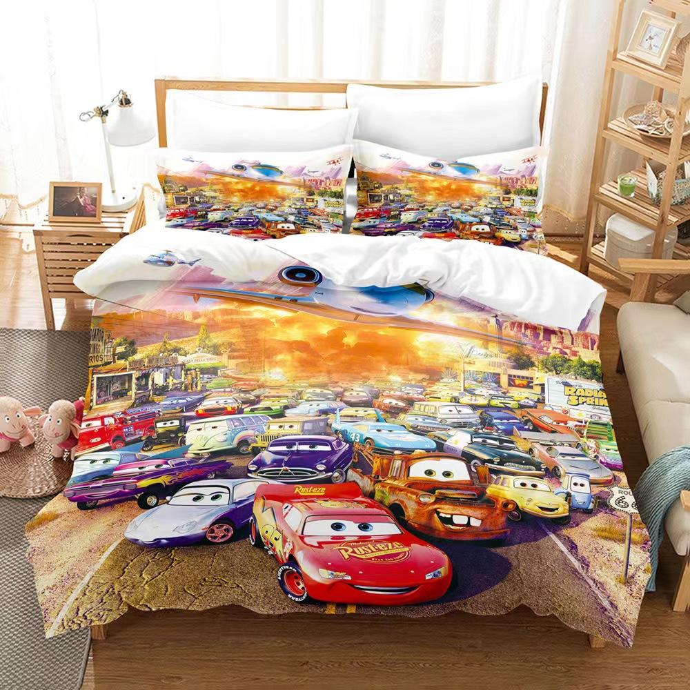 3D Digital Printing Three-Piece Anime Cars Quilt Cover Bedding Bedding Kit
