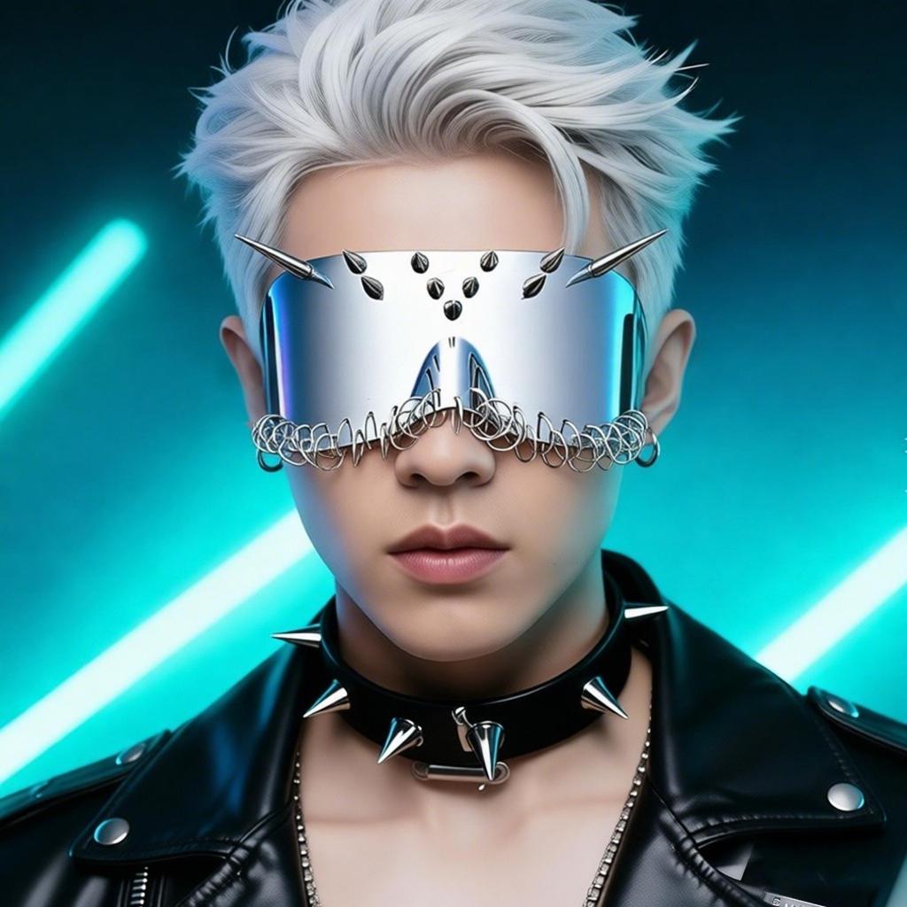 Cyberpunk Spiegelbrille mit Nieten aus Eisenringen - Futuristischer Party-Streetstyle