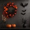Halloween Floral Hanging Decoration Garland, with String Lights, Black Cat Silhouette Glow Moon Lights Wreath, for Front Door Indoor Outdoor