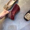 Fashion Flat Shoes for Women 2025 Spring and Autumn New Square Toe Patent Leather Rhinestone Ladies Shoes Women's Plus Size 42 43 44