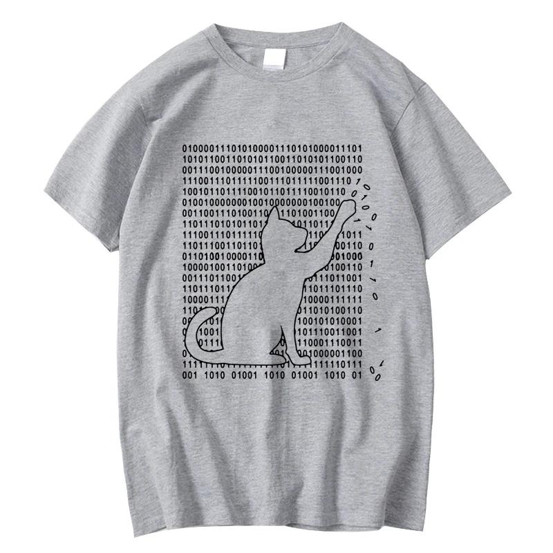 2025 New Men's High-quality T-shirt Pure Cotton Funny Cool Cat Print Summer Loose Large Size Casual Soft Round Neck Short Sleeve