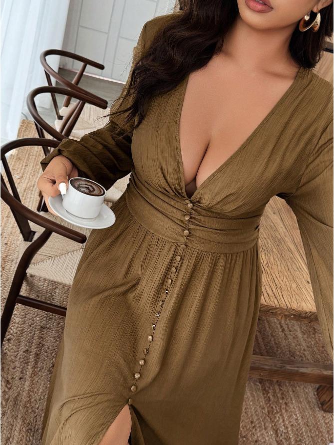 European and American V-neck Long Sleeve Autumn Plus Size Women s Fashion 1XL