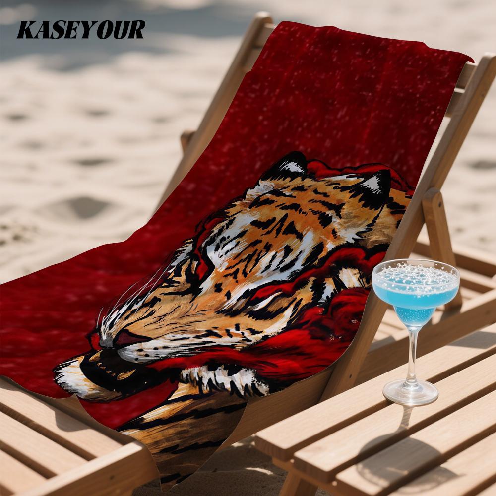 Red Tiger Fury Oversized Microfiber Beach Towel Sand Proof Quick Dry, Absorbent for Swimming Pool Travel Camping
