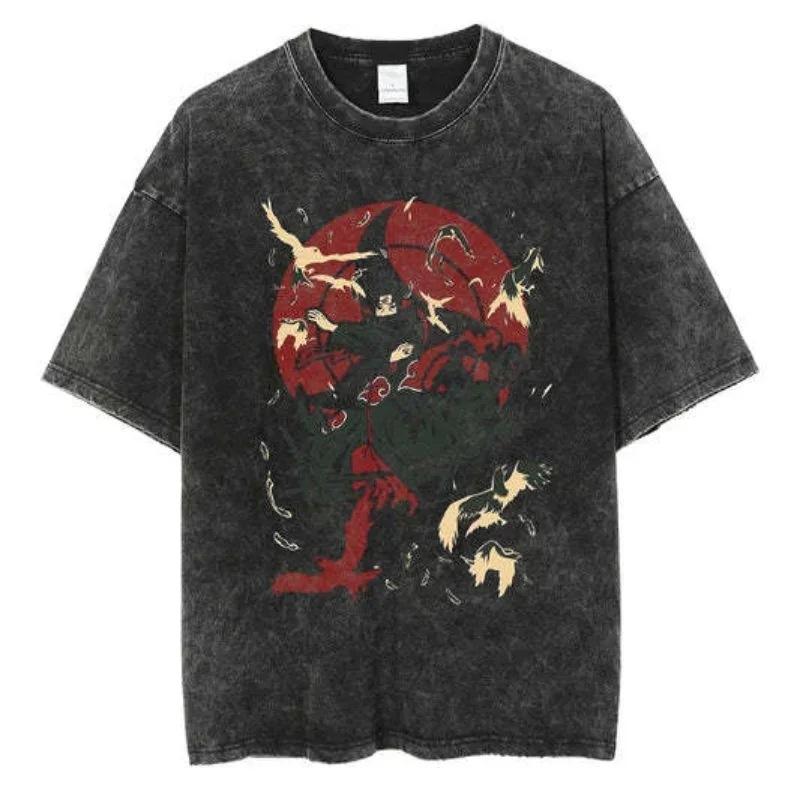 American Tops T-Shirt Ri Short Sleeve T-Shirt Batik Naruto Shirt Wear Man Washed Anime Vintage Style Short