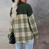 Casual Layering Shirt for Women -plaid Printedd Loose Long Sleeve Lapel Corduroy Shirt Jacket