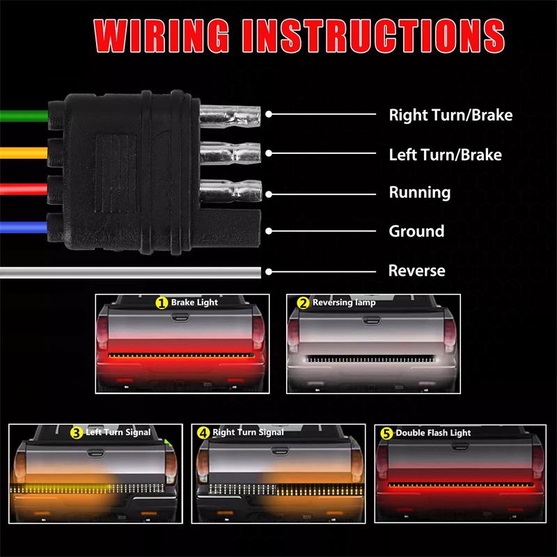Truck Tailgate Light Bar 60 Inch LED Strip For Pickup Trailer SUV Full Function Brake Reverse Turn Signal Tail Lamp Waterproof