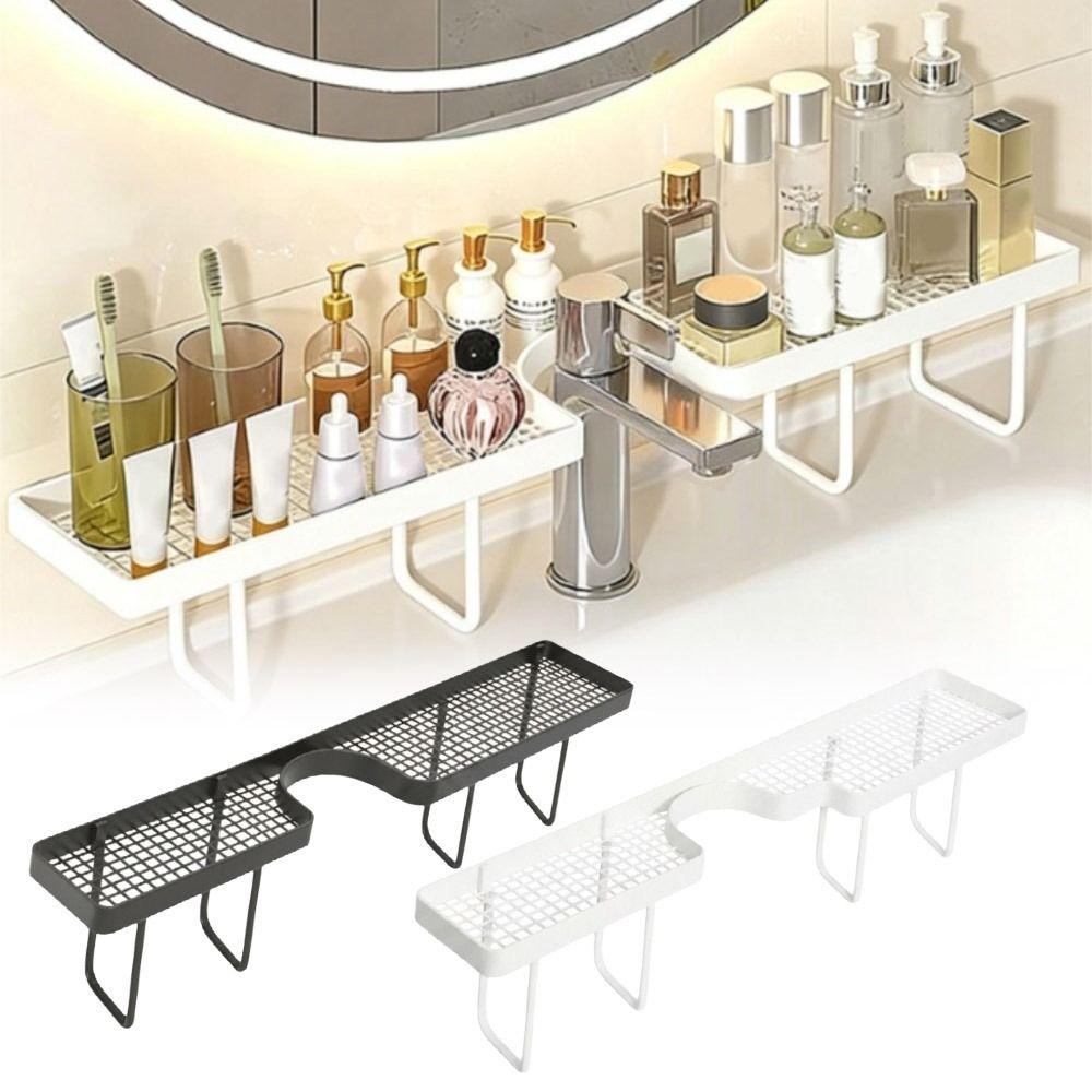 No-Drill Faucet Sink Shelf Large Capacity Faucet Drain Organizer  Mirror Front