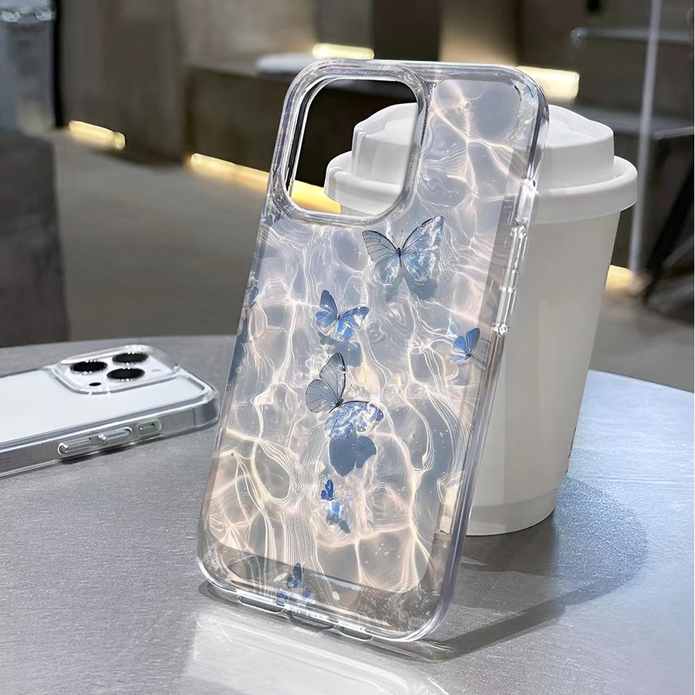 Phone Case For IPhone 16 15 14 Plus 13 12 11 Pro Max 17 Air Shimmering Blue Butterfly For IPhone 16 15 14 Soft Cover Case Funda