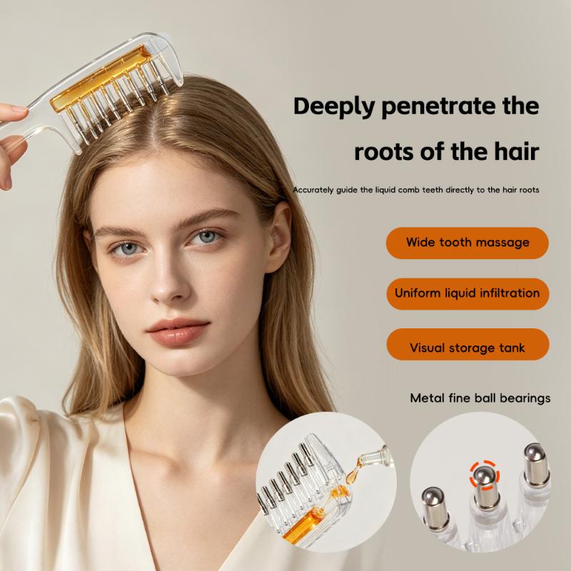 Unisex Transparent Essential Oil Applicator Massage Comb With Built-In Liquid Reservoir, Rolling Metal Teeth, Suitable For Women