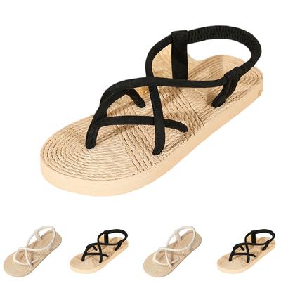 Summer Imitation Hemp Rope, Fake Hemp Bottom Velvet Strip, Cross Strap, Flat Bottom Slippers