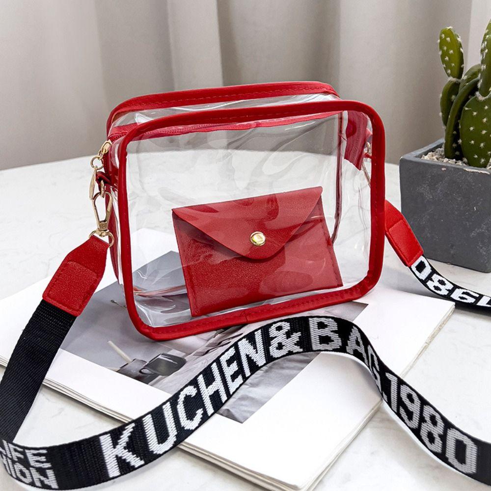 Transparent Crossbody Bag for Women PVC Transparent Candy Color Letter Fashion Shoulder Bag Jelly Bag Small Square Bag
