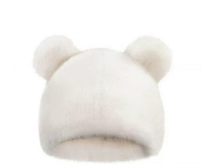 

Женская милая теплая плюшевая шапка-мишка - искусственная норка, толстая и универсальная для осени/зимы белый