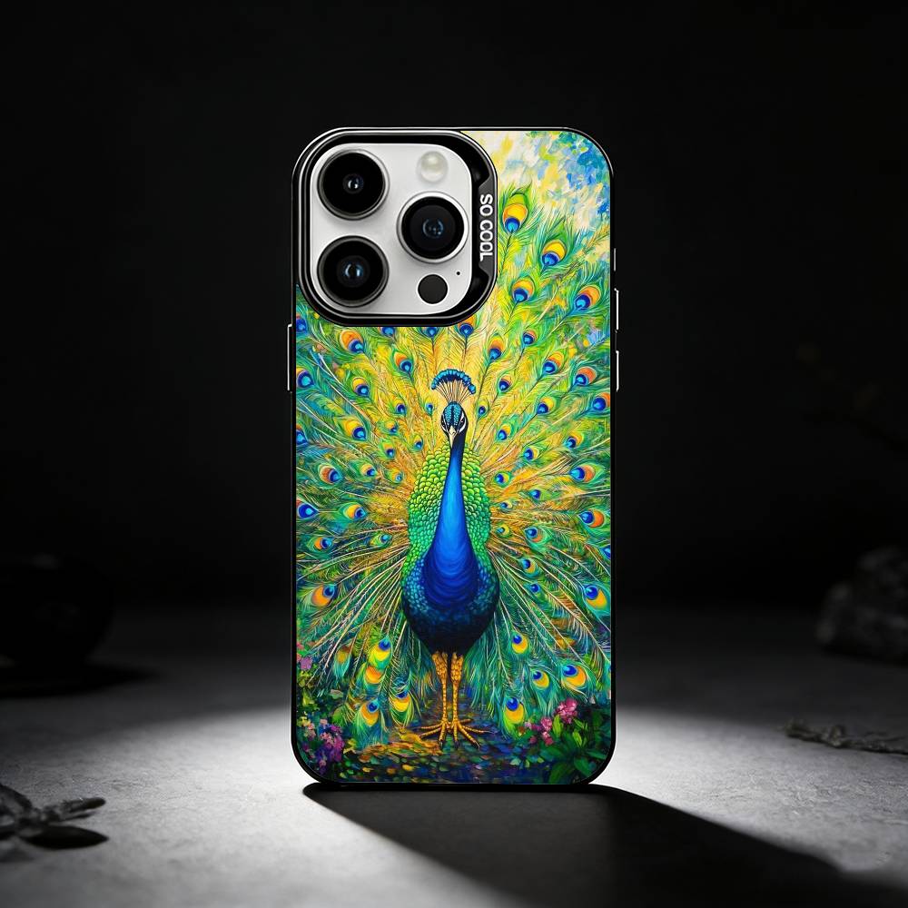 

COLORFUL Bird Peacock Phone Case For iPhone 17,16,15,14,13,12,11 Plus,Pro Max,XS,Colored silver phone case iPhone16