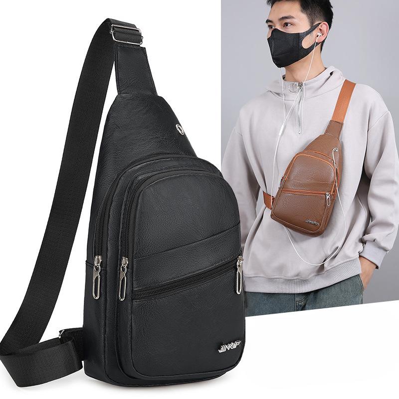 Chest Bag Men's PU Casual Simple Color Shoulder Bag Diagonal New Backpack Bag New Tide Purse Crossbody Bag