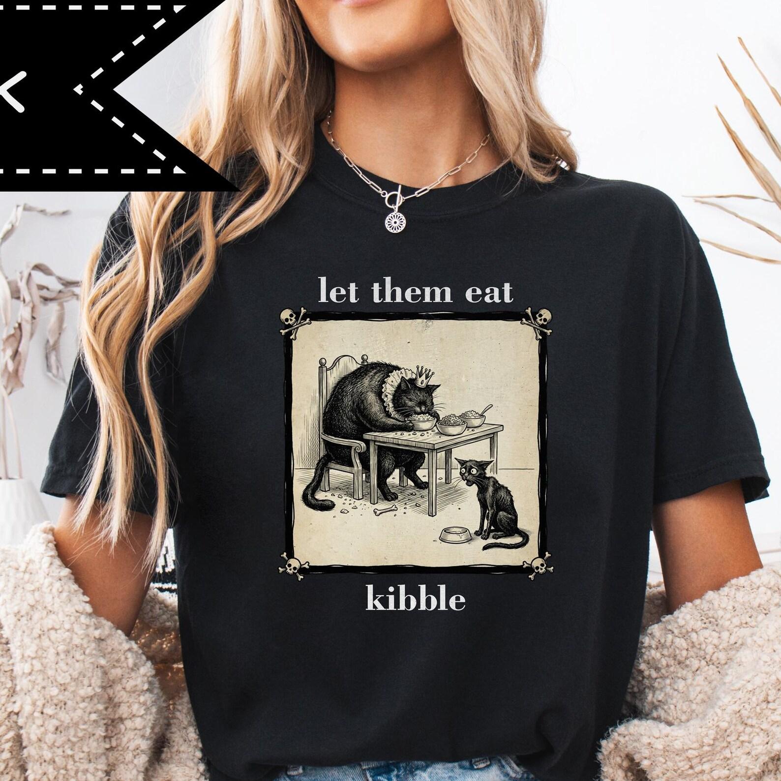 Let them eat kibble, Gothic Cat Shirt, Funny Intellectual Wear, 80s 90s Style Tee L