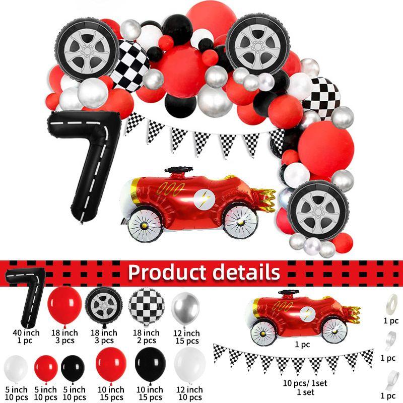Racing-themed Digital Balloon Set, Black and White Checkered Car Tire Balloon Birthday Party Decoration