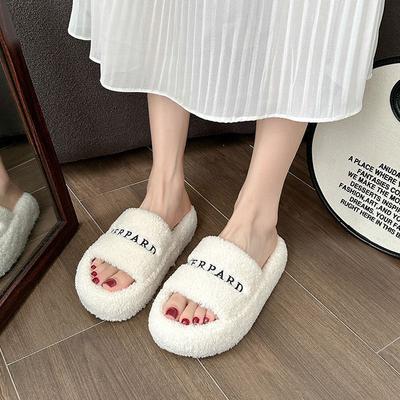 High-heeled Thick-soled Fluffy Slippers for Women's Outerwear 2025 Autumn New Versatile Height Increase Internet Celebrity Versatile Casual One-word 