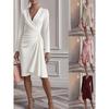 European and American New Models, Autumn Fashion Cross V-neck Waist Solid Color Long-sleeved Dress Women's Clothing