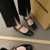 French silver Mary Jane shoes women's shoes 2025 new spring and summer temperament thick heel square head light mouth one word with single shoes
