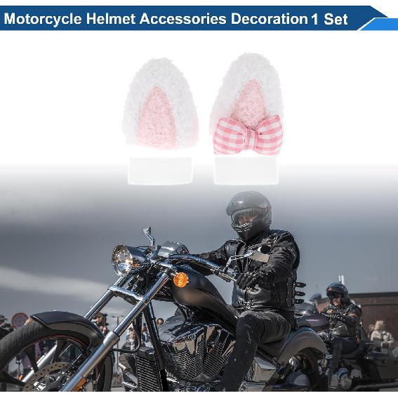 Motorcycle Helmet Accessories Decoration Long Cat Ears with Bow for Motorcycle Bicycle Skiing Helmets White Plush Sticker 1 Set