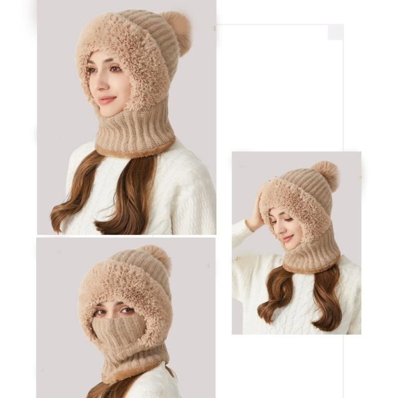 Versatiles Knitted Hat Women Ponytail Hat with Integrated Vintage Neck Warmer for Women with Neck Warmer