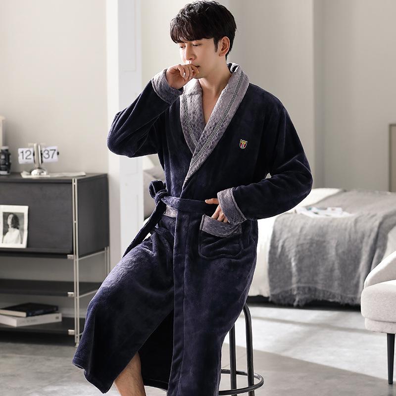 Men's Extra Long Plush Fleece Winter Bathrobe Pajamas