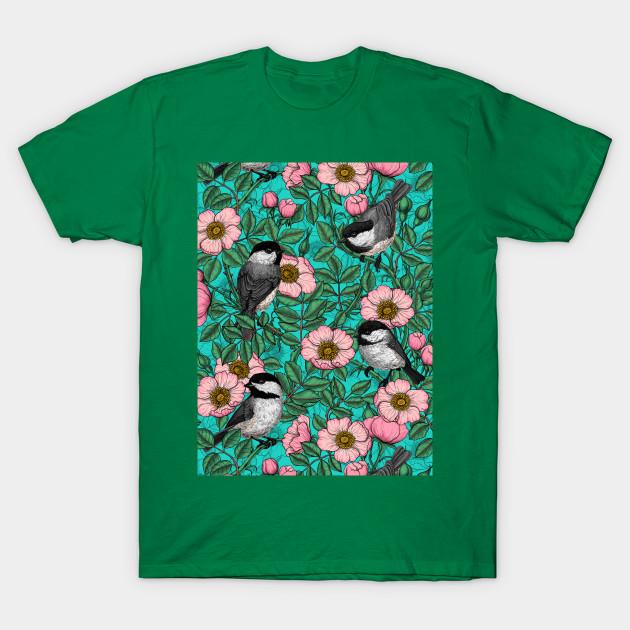 Unisex Fashion TShirt Chickadees In The Wild Rose Pink And Blue Print TShirt Plus Size S-5XL T-Shirt 100%Cotton Tops O Neck Short Sleeve Tees