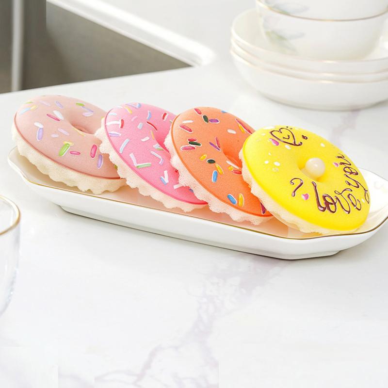 Dish Sponge With Suction Cup Non-Scratch Donut Sponge Set With Suction Cup Quick Drainage Dishwashing Brush For Kitchen