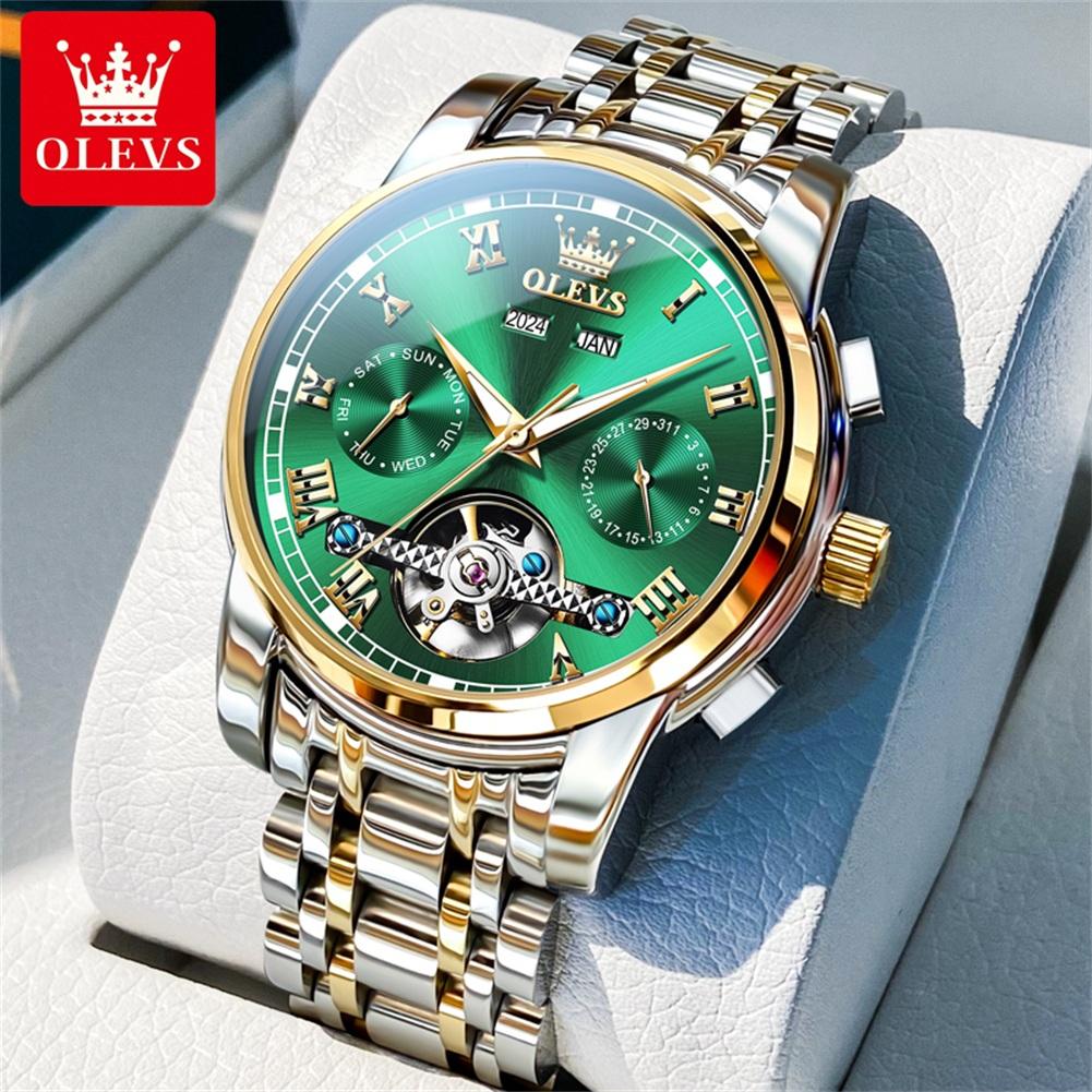 OLEVS 6607 Automatische Herrenuhren Top Original Mechanische Uhr für Herren Luxus Skelett Schwungrad Wasserdicht Kalender Armbanduhr