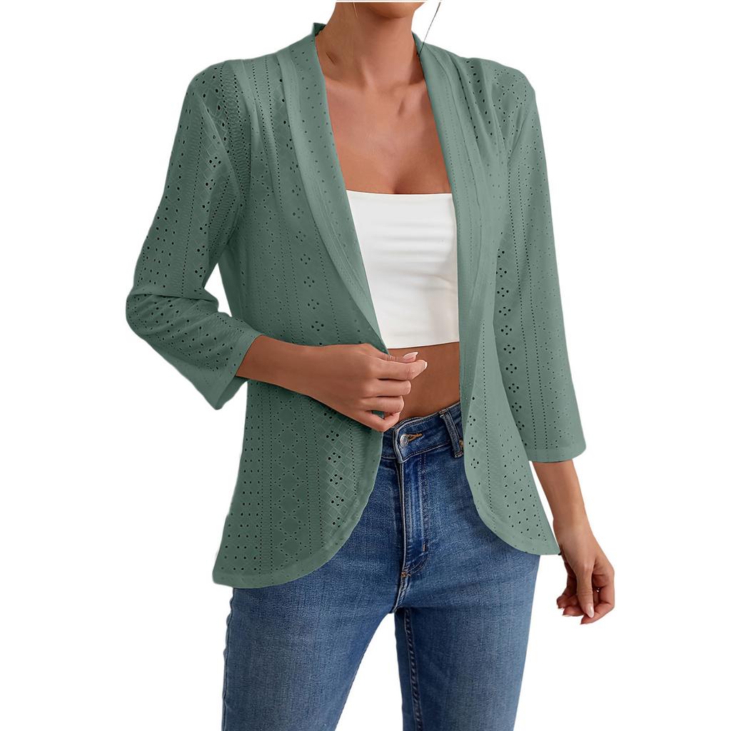 Women's Fashionable Casual Three-Quarter Sleeve Solid Color Cardigan Jacket