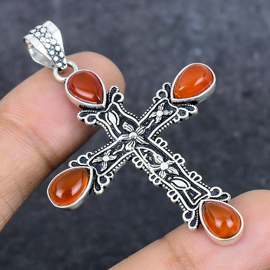 Natural Carnelian Gemstone 925 Sterling Silver Jewelry Pendant 2.36" ETC-13927