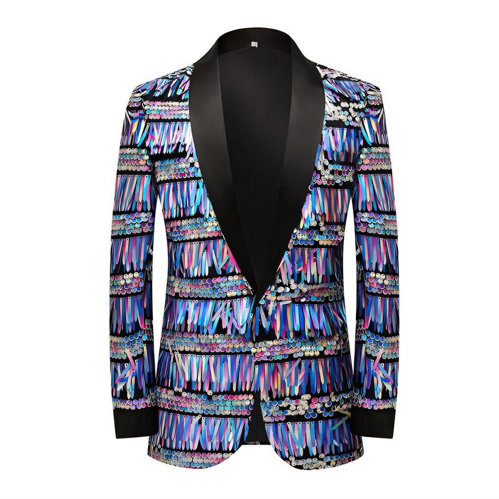 Jachetă de costum cu paiete și ciucuri de lux pentru bărbați, Costum de scenă pentru cântăreț