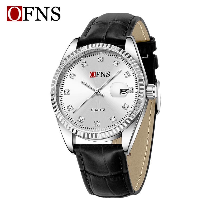 Unisex European Style Sunburst Dial Diamond Inlaid Waterproof Quartz Business Watch with Calendar.