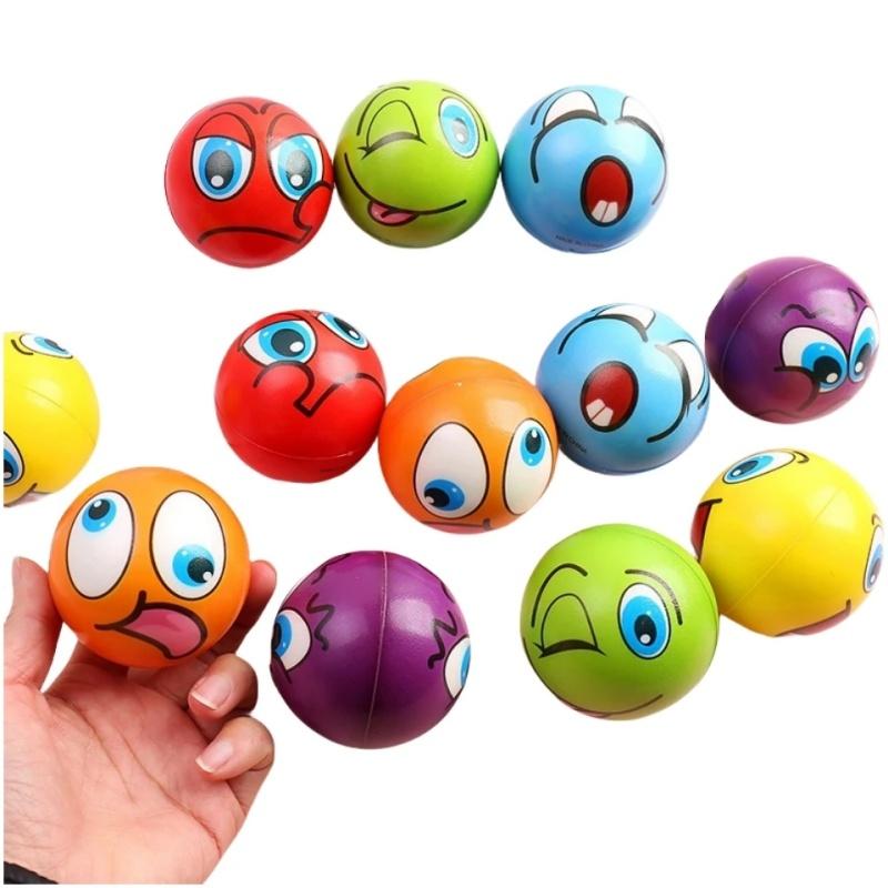 12Pcs Expression Soft Balls Toy Beach Sponge Stress Ball Squeeze Smiley Face Pu Foam For Kids Adult Sports Decompress Toy Ball