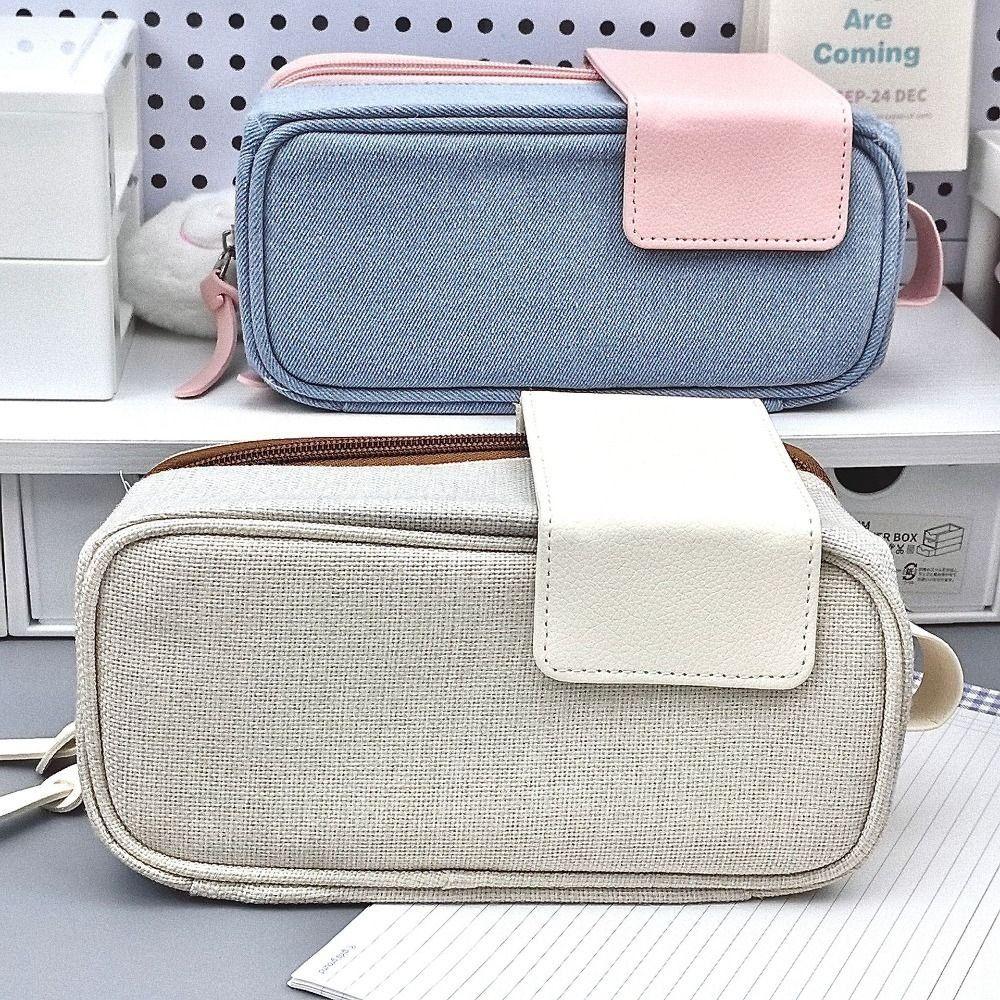 Solid Color Large Capacity Pencil Case Simplicity Design Pen Organizer Scrapbook Storage