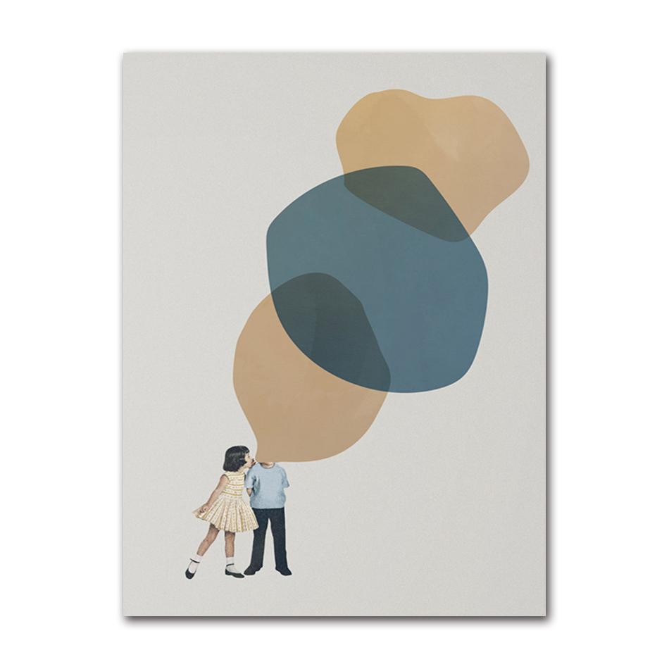 Retro Simple Interesting Abstract Illustration Patterns Interact with People Poster Canvas Painting Wall Art Pictures Home Decor