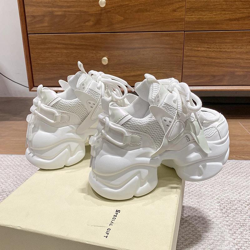 Mode 10cm Herbst Frühling Chunky Sneakers Frauen Lace Up Non-slip Plattform Sport Schuhe Dicke Sohle Schuhe Weibliche Heels casual Sneakers