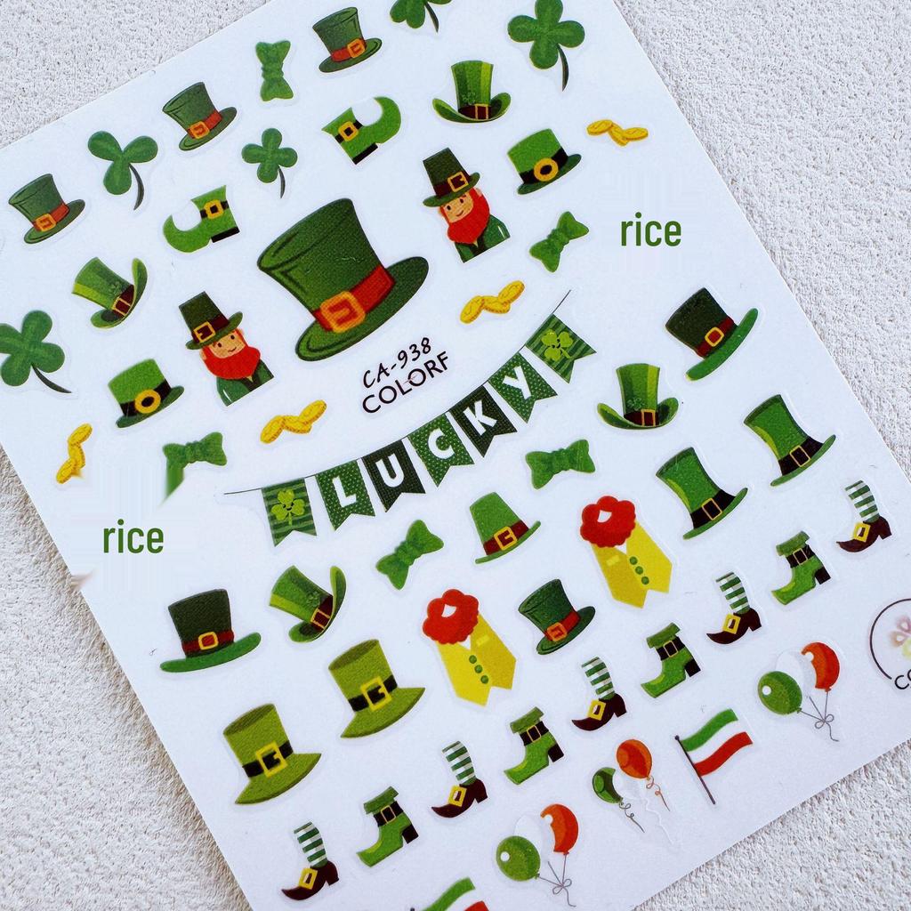 CA Nail Art Stickers - St. Patrick's Day Shamrock & Four-Leaf Clover Designs