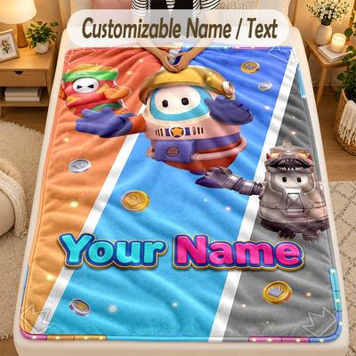 Flannel BlanketFall Guys Custom Name Text Personalized Soft Warm Throw Blanket Home Decor Gift