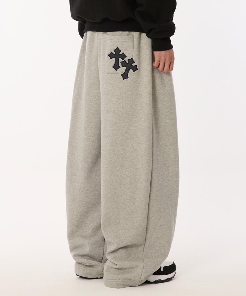 BOUNDARY Twin Crossbody Patch Long Sweatpants [Gray]