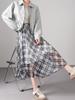 Plaid Asymmetrical Draped Chiffon Midi Skirt with Irregular Hem