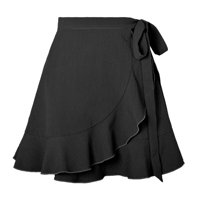 

Western Style Solid Lace-up Skirt High Waist Solid Frill Short dress Lace up Ruffle Skirt Black L