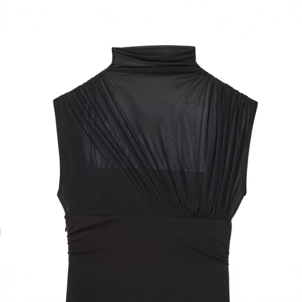 European, American autumn and winter new women's clothing temperament waist foreign style mesh splicing short dress women