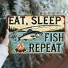Vintage Fishing Metal Wall Art Man Cave Decor Lake Cabin Bar Camping Gift