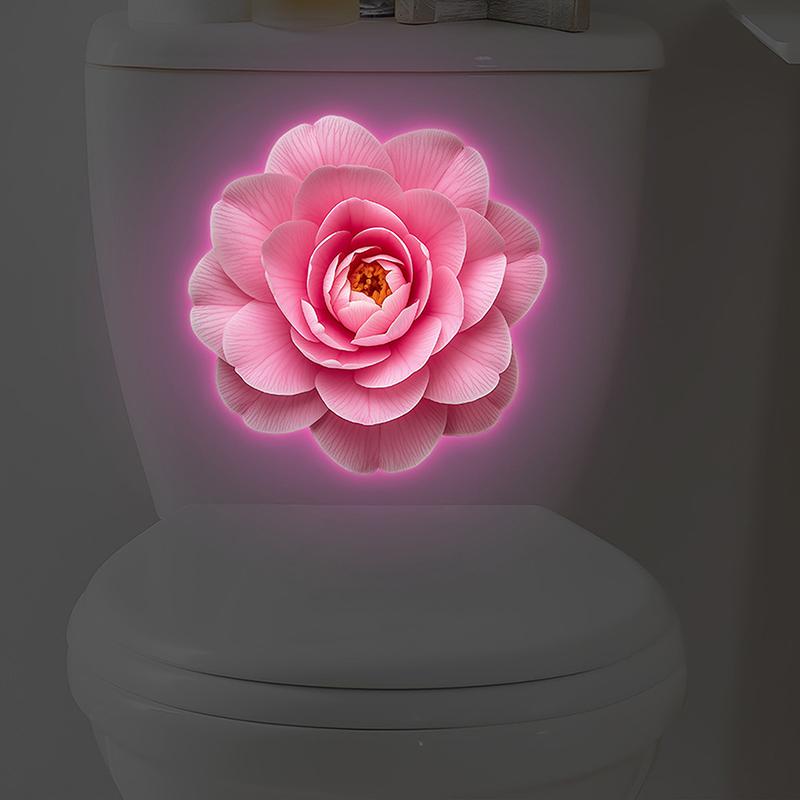 1Pc Luminous Lotus Toilet Sticker, Creative Self-Adhesive Wall Decal For Bathroom, Waterproof Luminous Decoration