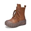 Johnature Genuine Leather Thick Soled Boots Retro Round Toe Lace Up Women's Platform Boots