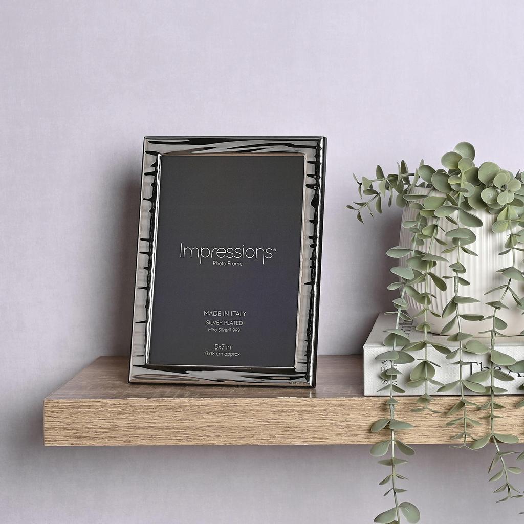 Impressions 999 Silver Narrow Wave Photo Frame 5 X 7 Wood Back Made In Italy