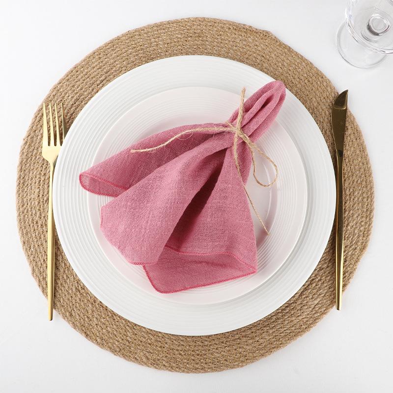 4PCS Pure Cotton Napkins Ins Style French Lock Edge Napkins Party Western Table Towels Decoration Fabric (Without Hemp Rope)