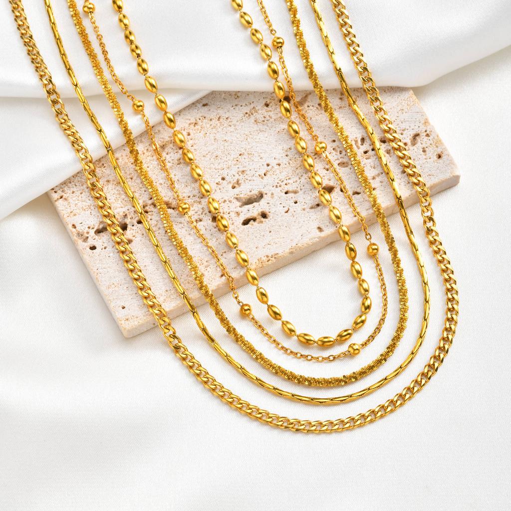 Women's Chain Necklace Waterproof Gold Plated Multi-style Single Bead Chain Layering Jewelry Stainless Steel Tarnish Free